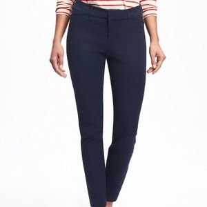 Navy ankle-length chinos with stretch